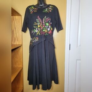 Wayward Fancies eShakti Black Floral Embroidered Dress sz XL 16